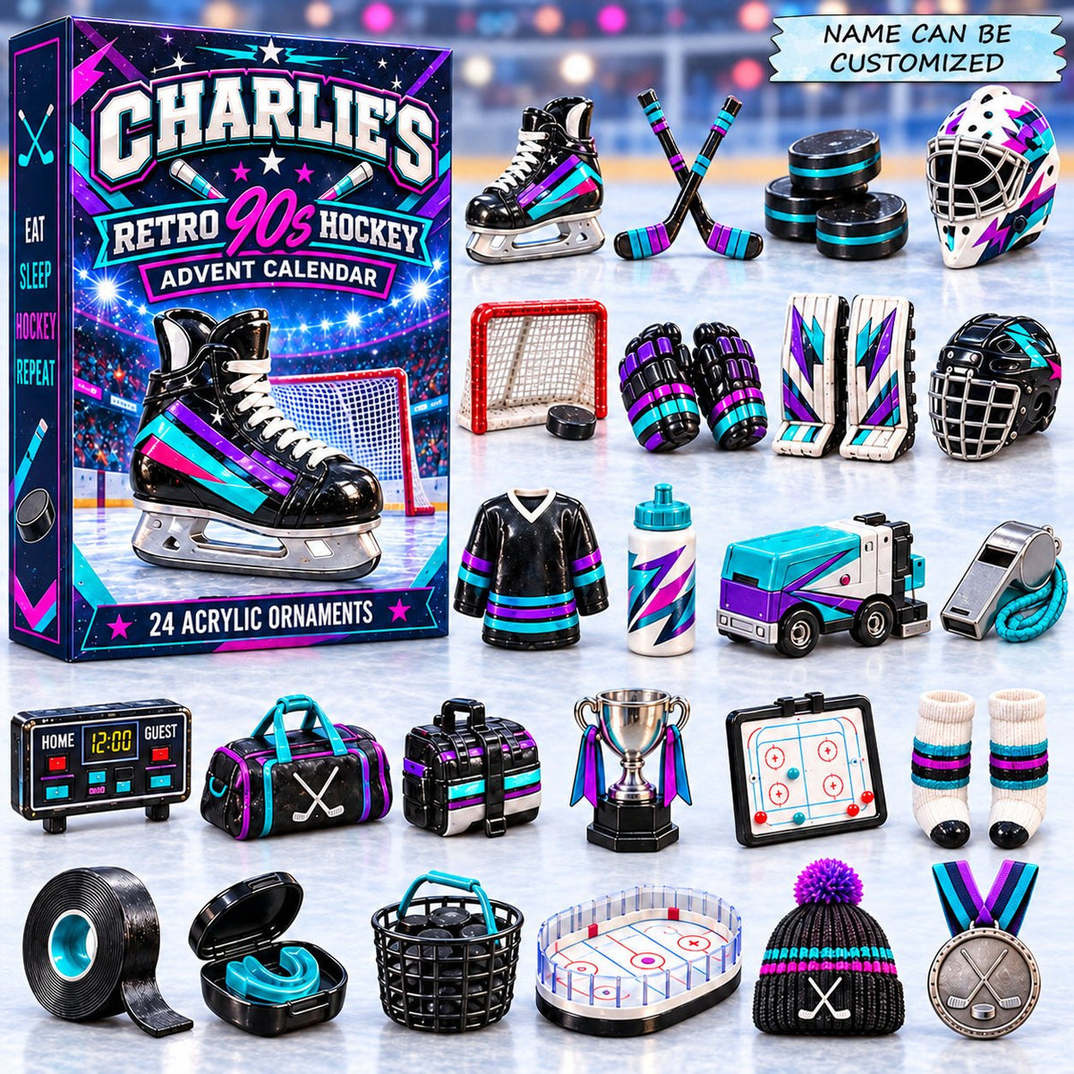 Custom Name Retro Hockey advent calendar