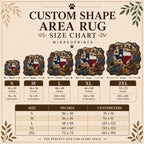 MiravoPrints custom shape area rug product information, reference card 3; example artwork may differ