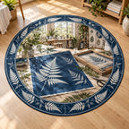 Cyanotype Printing printed 3D round mat rug with coordinated hobby setting