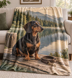 Dachshund Lakeside Weekend Fleece Blanket with printed dimensional artwork