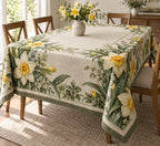 Daffodil Dewdrop Morning Tablecloth with printed dimensional artwork