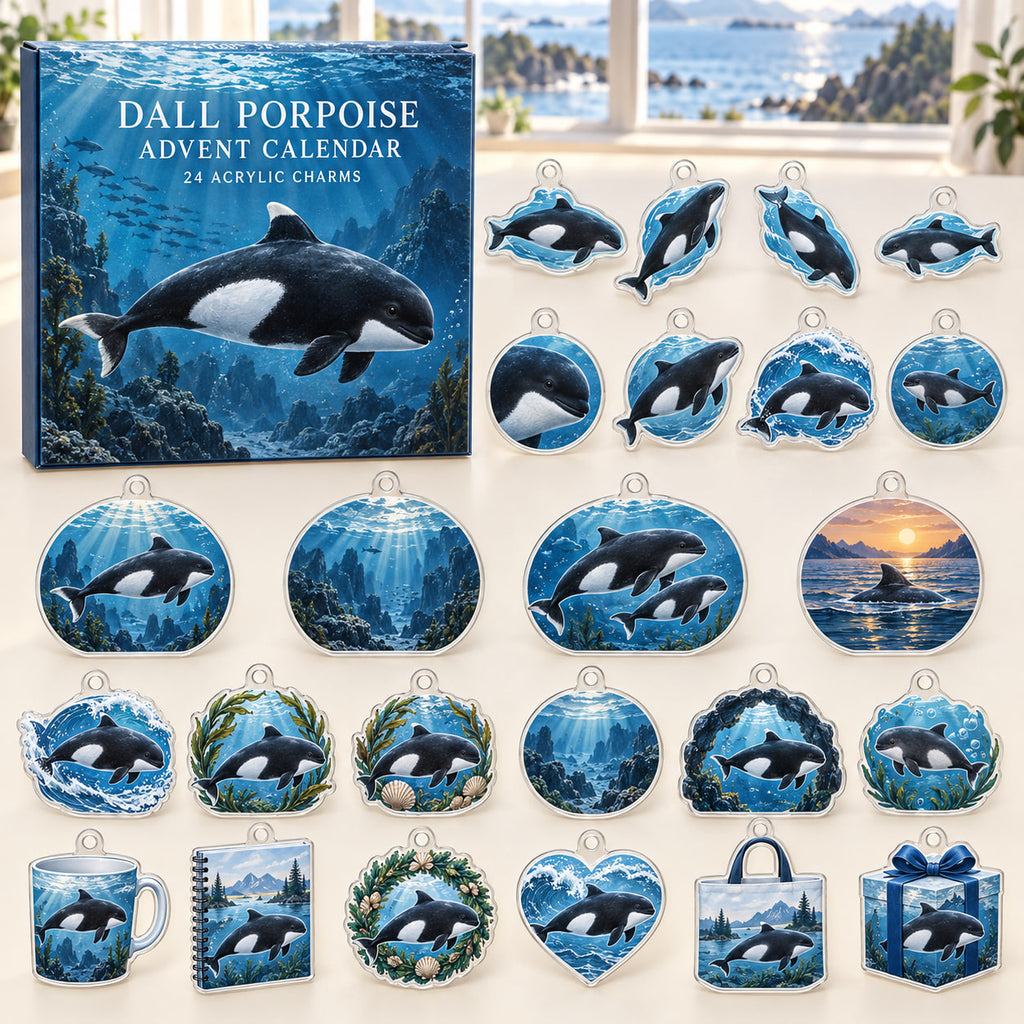 Dall Porpoise advent calendar box with 24 themed flat printed acrylic charms