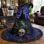 Dark Graveyard Keeper quilted witch hat, all-over print on cone and brim
