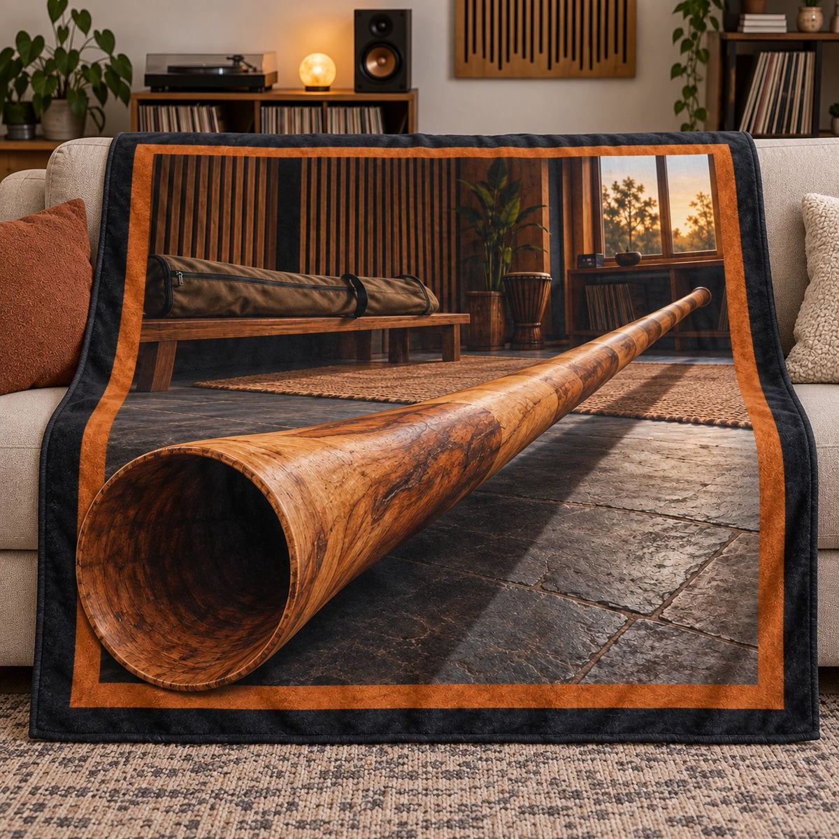 Didgeridoo Music Studio Fleece Throw Blanket with original printed optical 3D artwork