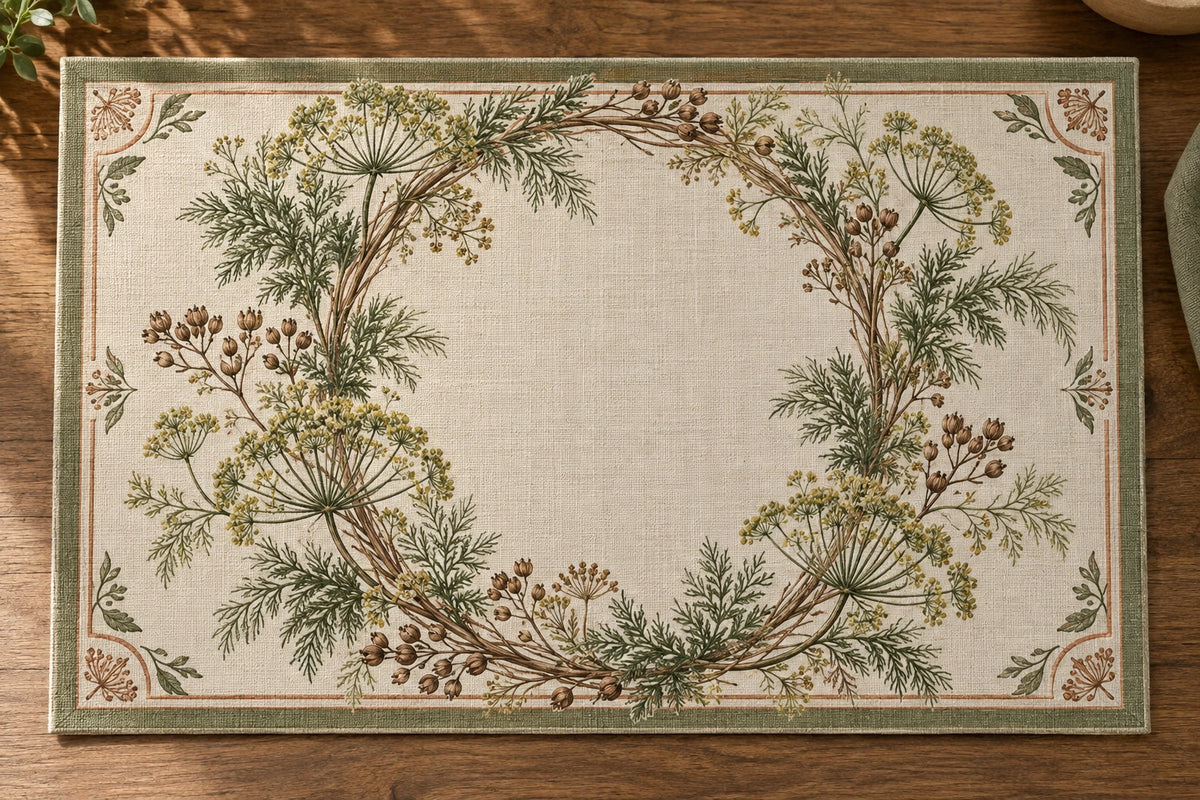 Dill Dried Herb Wreath Placemat with printed dimensional artwork