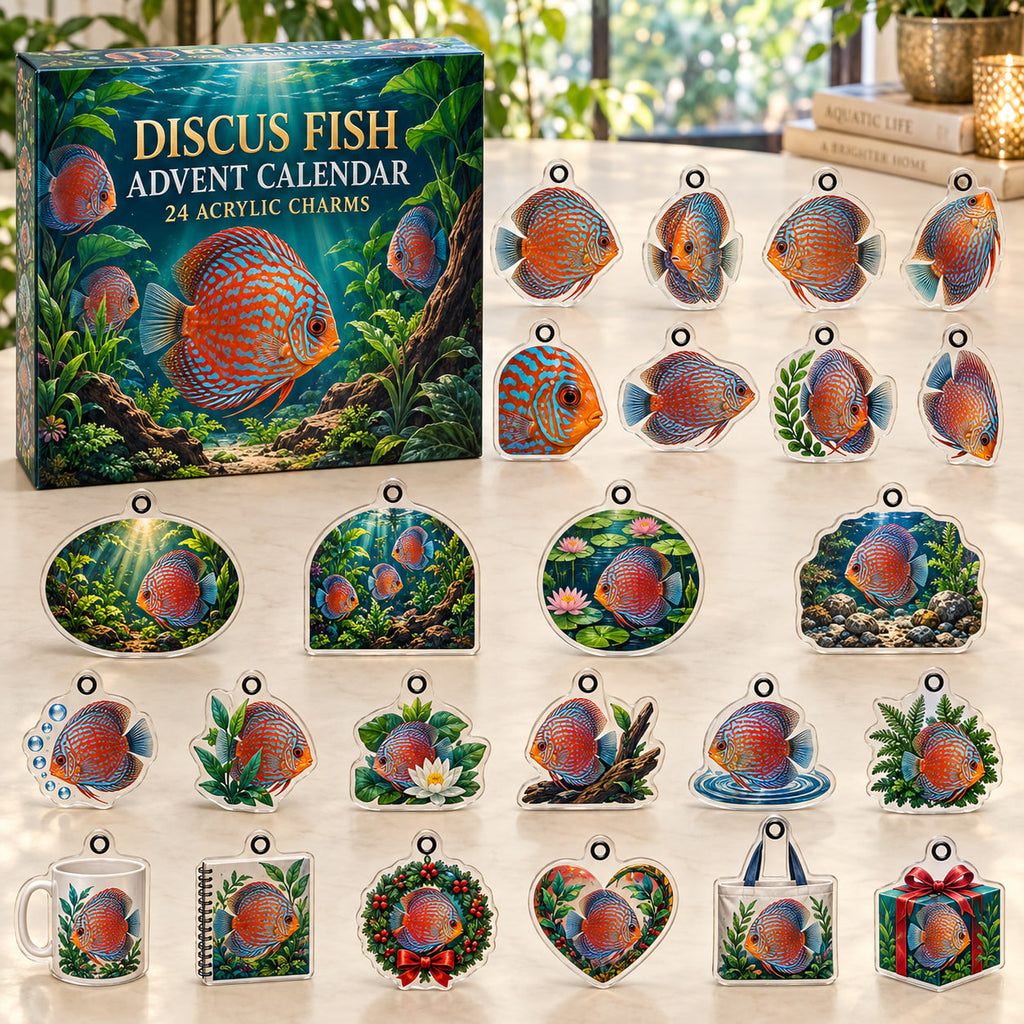 Discus Fish advent calendar box with 24 themed flat printed acrylic charms
