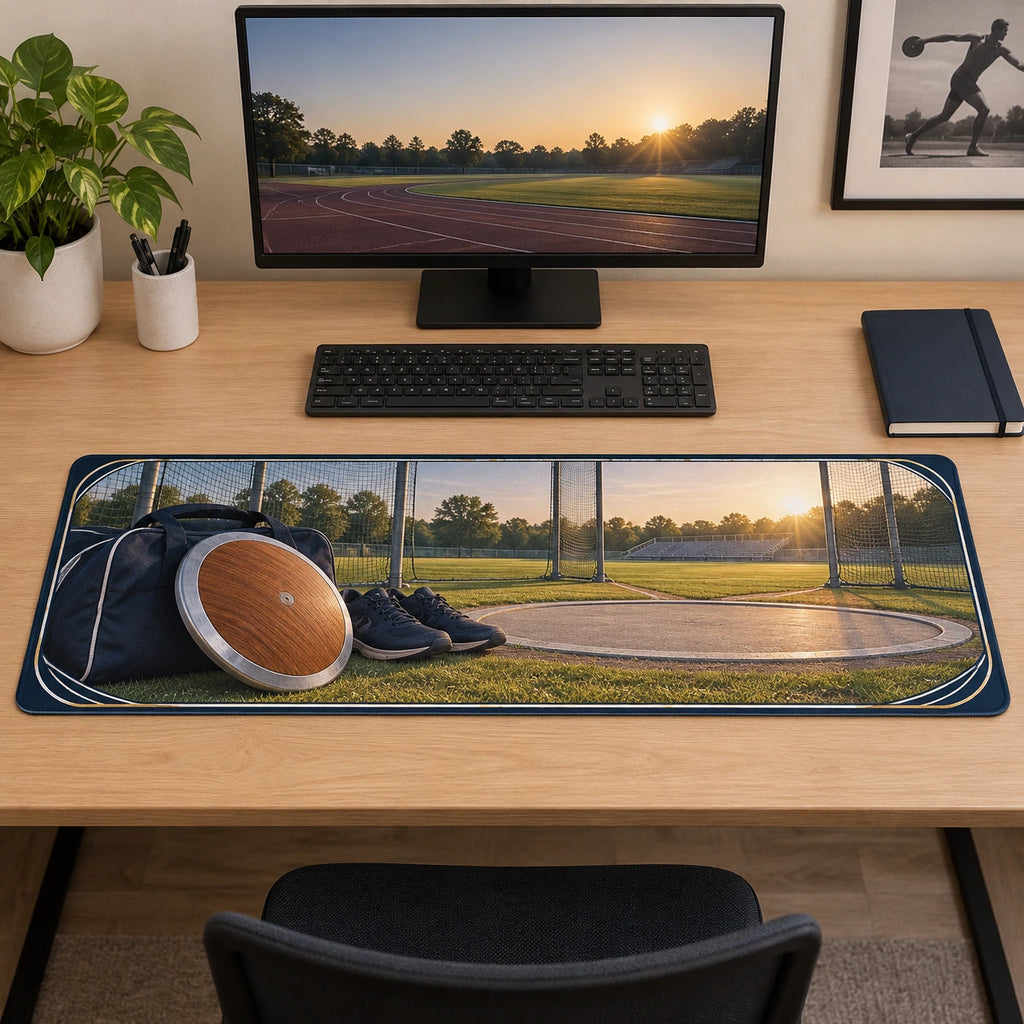 Discus Throw Field Desk Mat with original printed optical 3D artwork