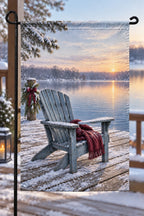 Dock Chair Christmas Quiet Garden Flag with printed Adirondack slats and snowy dock depth