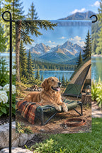 Dog-friendly Camping Mountain Pass Garden Flag with printed dimensional artwork
