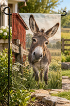 Donkey Meadow Morning Garden Flag with printed dimensional artwork