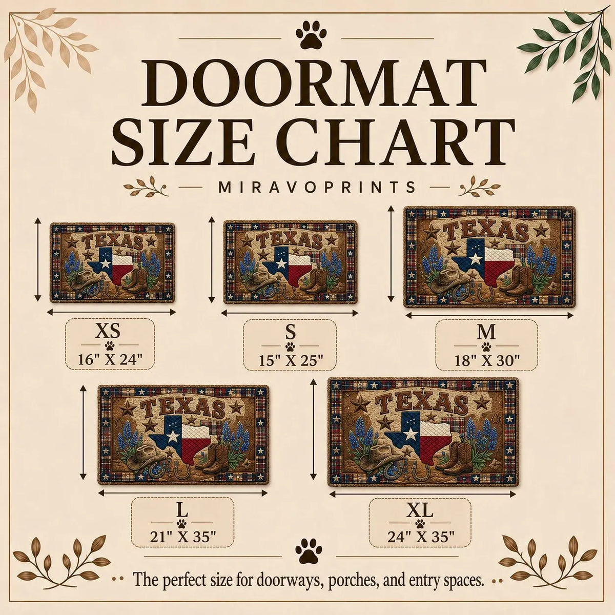 MiravoPrints doormat product information, reference card 2; example artwork may differ