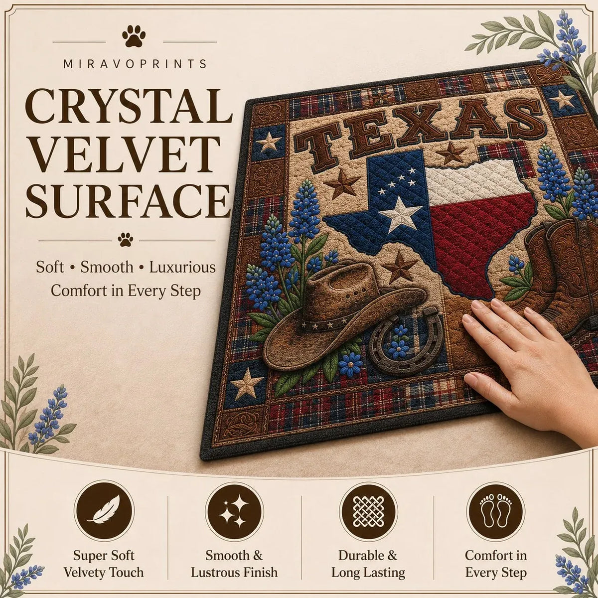 MiravoPrints doormat product information, reference card 4; example artwork may differ