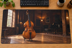 Double Bass Recital Studio Desk Mat with flat printed upright bass and warm room depth.