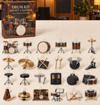 Drum Kit advent calendar with 24 custom-shaped flat acrylic charms and printed dimensional artwork
