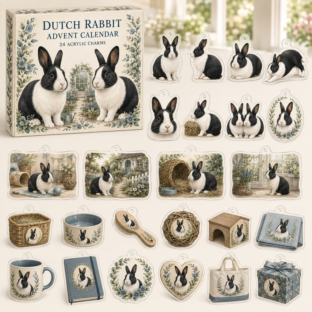 Dutch Rabbit advent calendar box with 24 themed printed acrylic charms