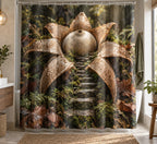 Earthstar Moss Stairway Shower Curtain with printed dimensional artwork