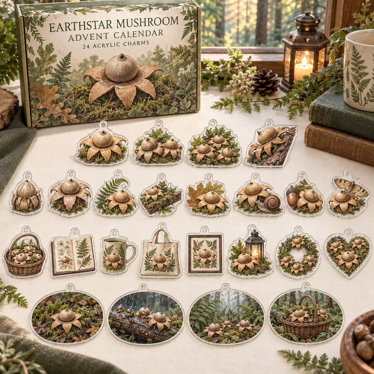 Earthstar Mushroom Advent Calendar - 24 Acrylic Charms