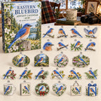 Eastern Bluebird advent calendar box with 24 themed flat printed acrylic charms