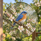 Eastern Bluebird Orchard Blossom Wind Spinner with printed dimensional artwork