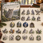 Eastern Screech Owl advent calendar box with 24 themed flat printed acrylic charms