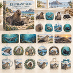 Elephant Seal advent calendar box with 24 themed flat printed acrylic charms