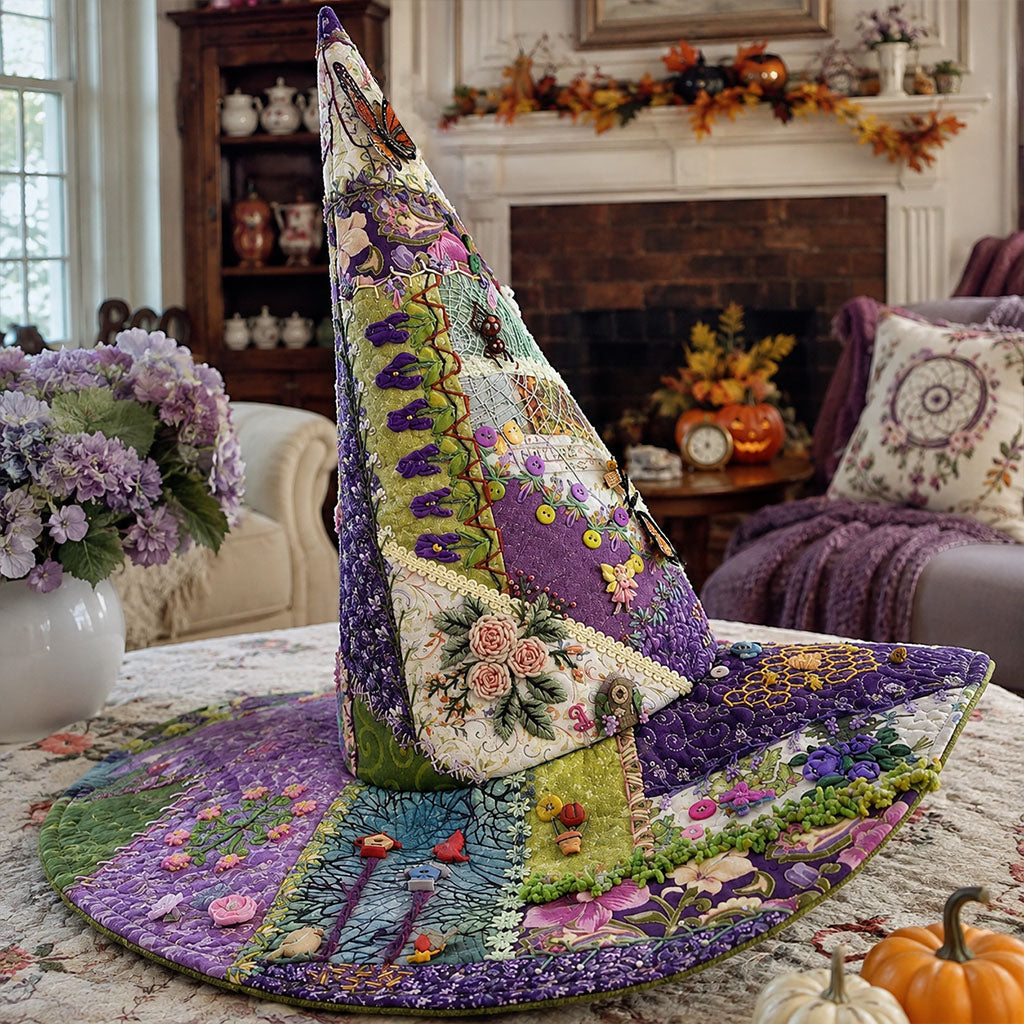 Enchanted Glade quilted witch hat, all-over print on cone and brim
