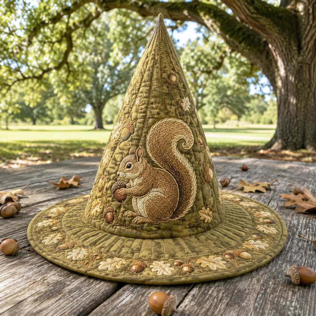 Enchanted Night quilted witch hat, all-over print on cone and brim