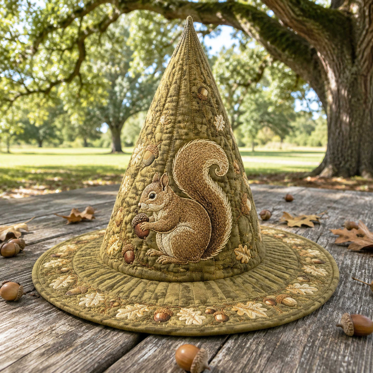 Enchanted Night quilted witch hat, all-over print on cone and brim