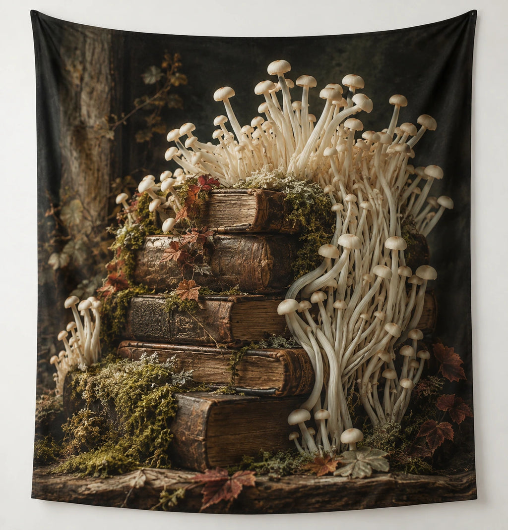 Enoki Book Nook Wall Tapestry with printed dimensional artwork