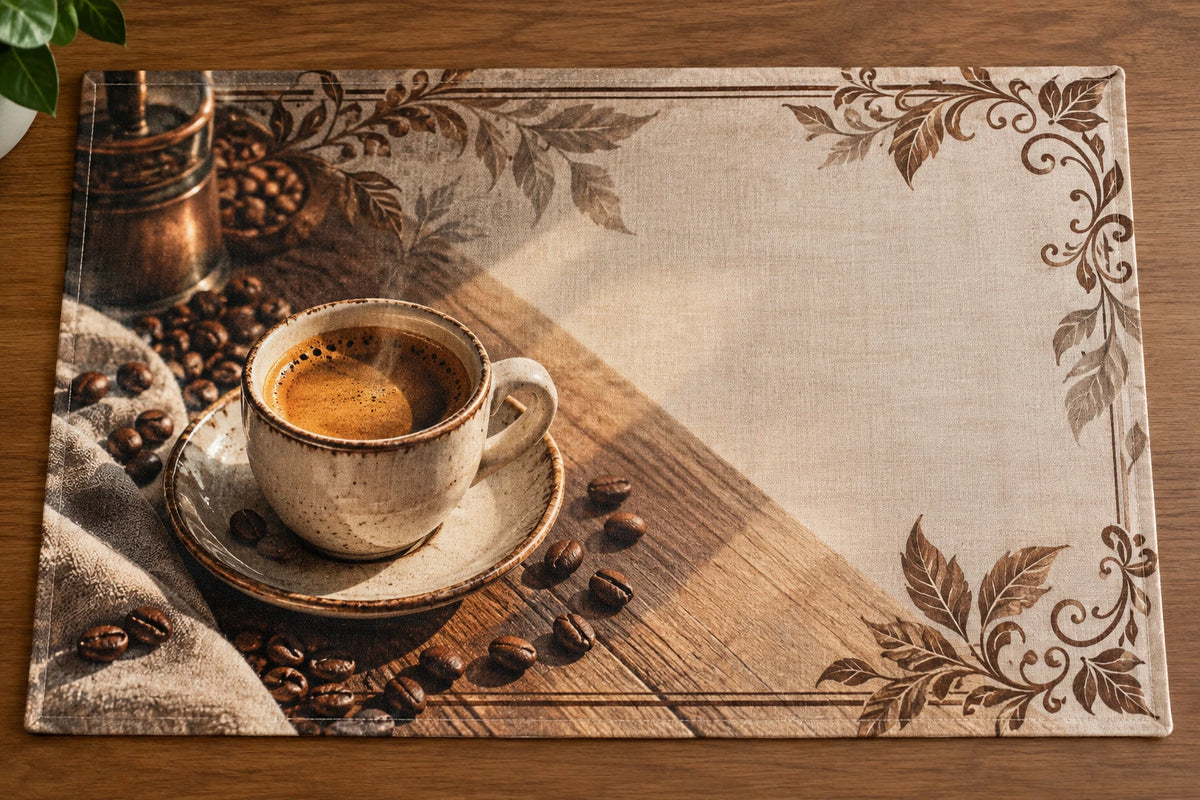 Espresso Cup Morning Sunbeam Placemat with printed dimensional artwork