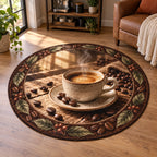Espresso Morning Sunbeam Round Rug with dimensional printed artwork and a coordinated interior