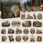 Eurasian Lynx advent calendar box with 24 themed flat printed acrylic charms