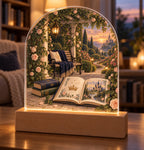 Fairy Tale Garden Acrylic Night Light with flat printed storybooks and receding rose garden