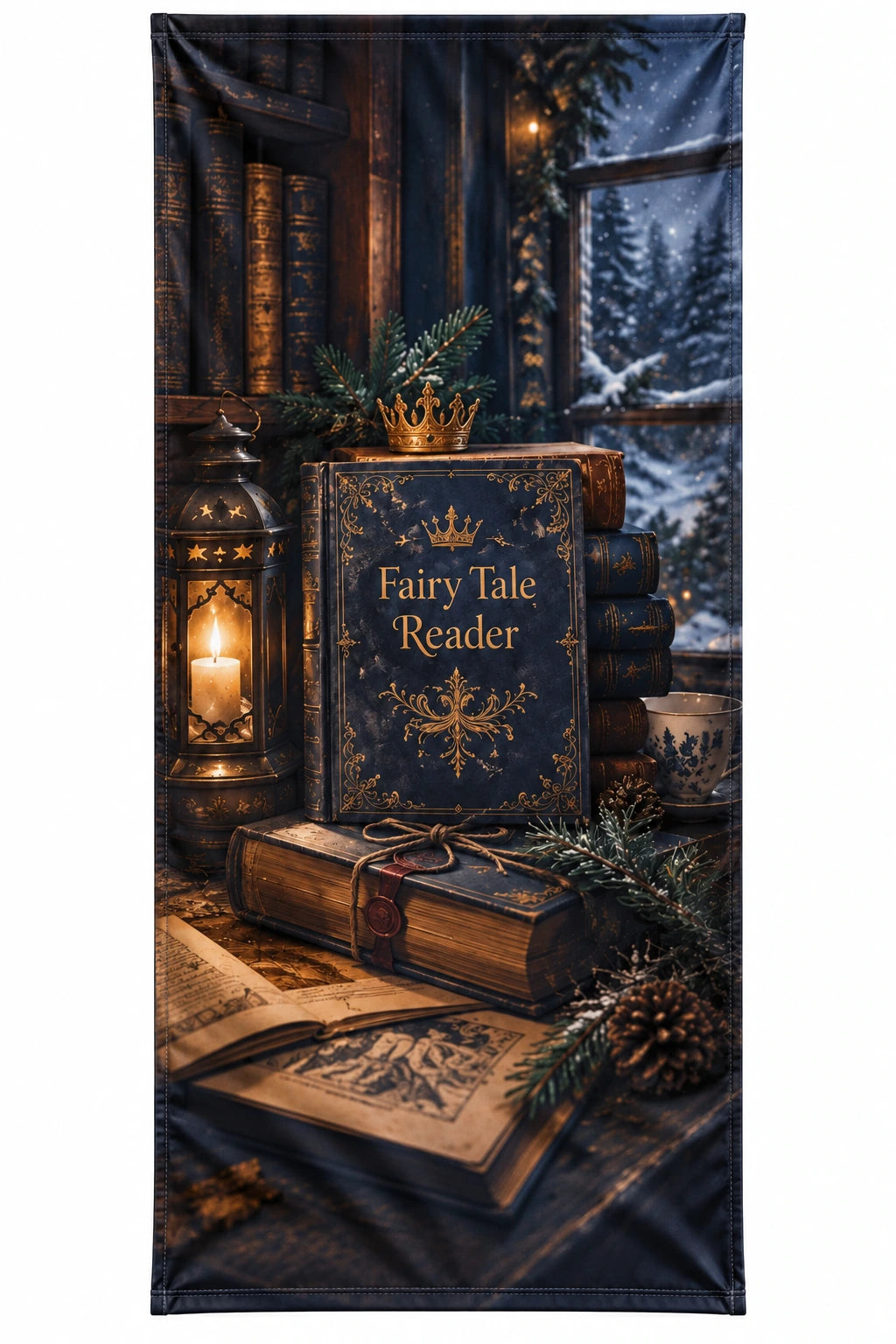 Fairy Tale Reader Holiday Reading Fabric Door Cover with printed dimensional artwork