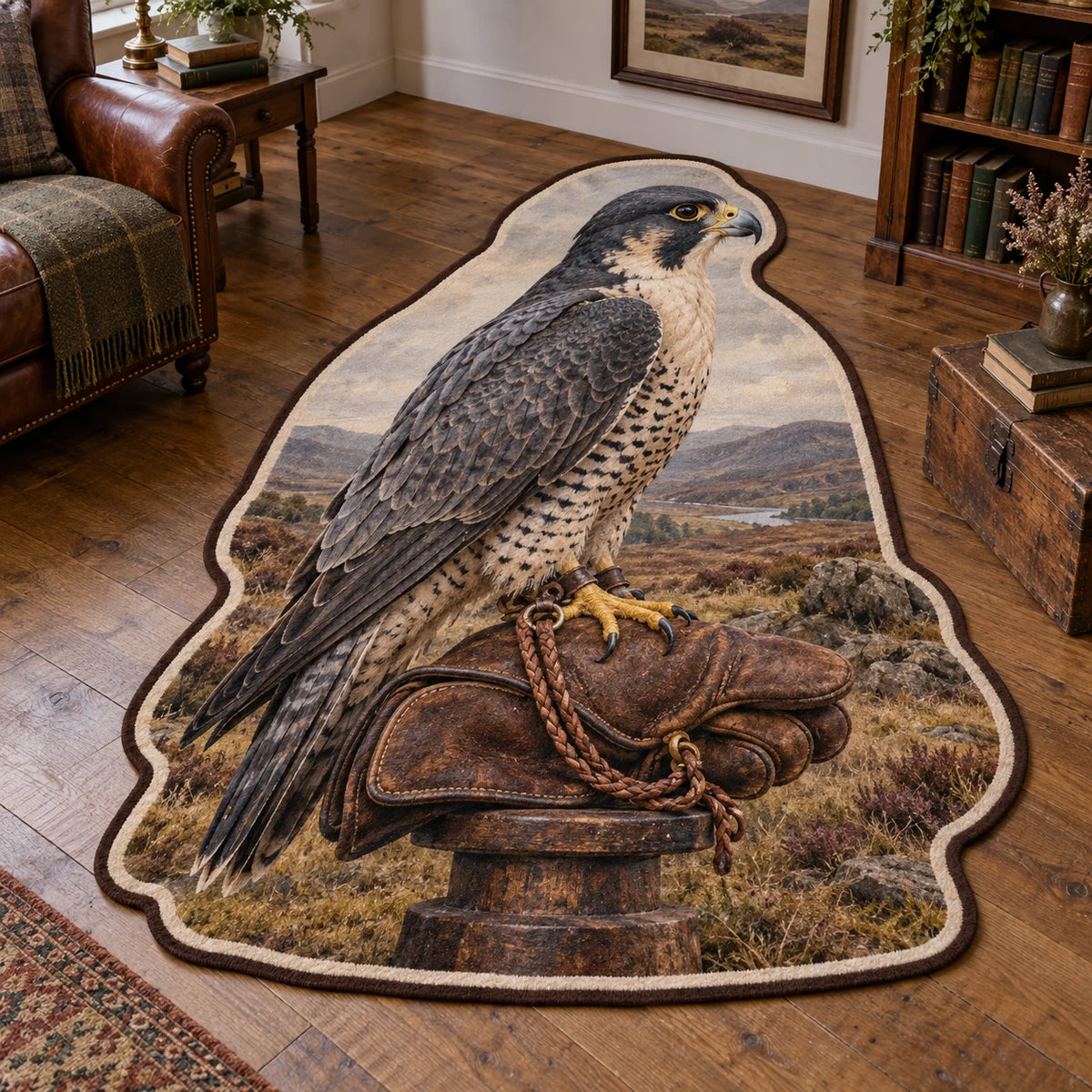 Falconry Glove Perch Custom Shape Area Rug with original printed 3D artwork