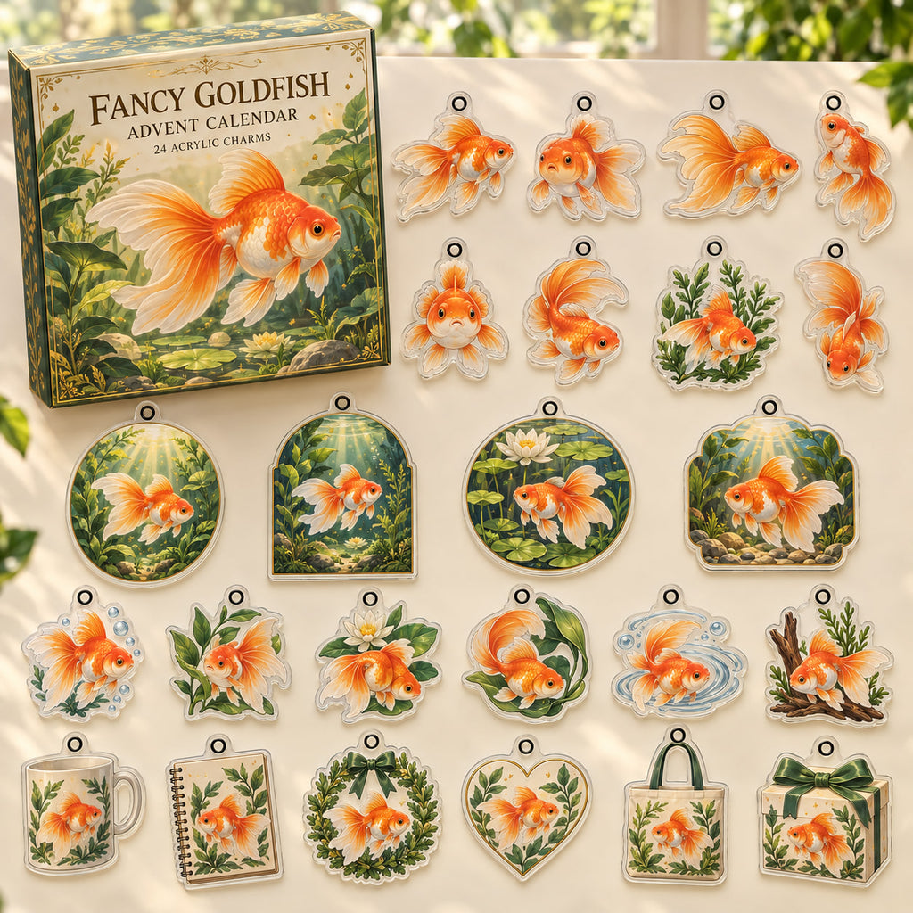 Fancy Goldfish advent calendar box with 24 themed flat printed acrylic charms