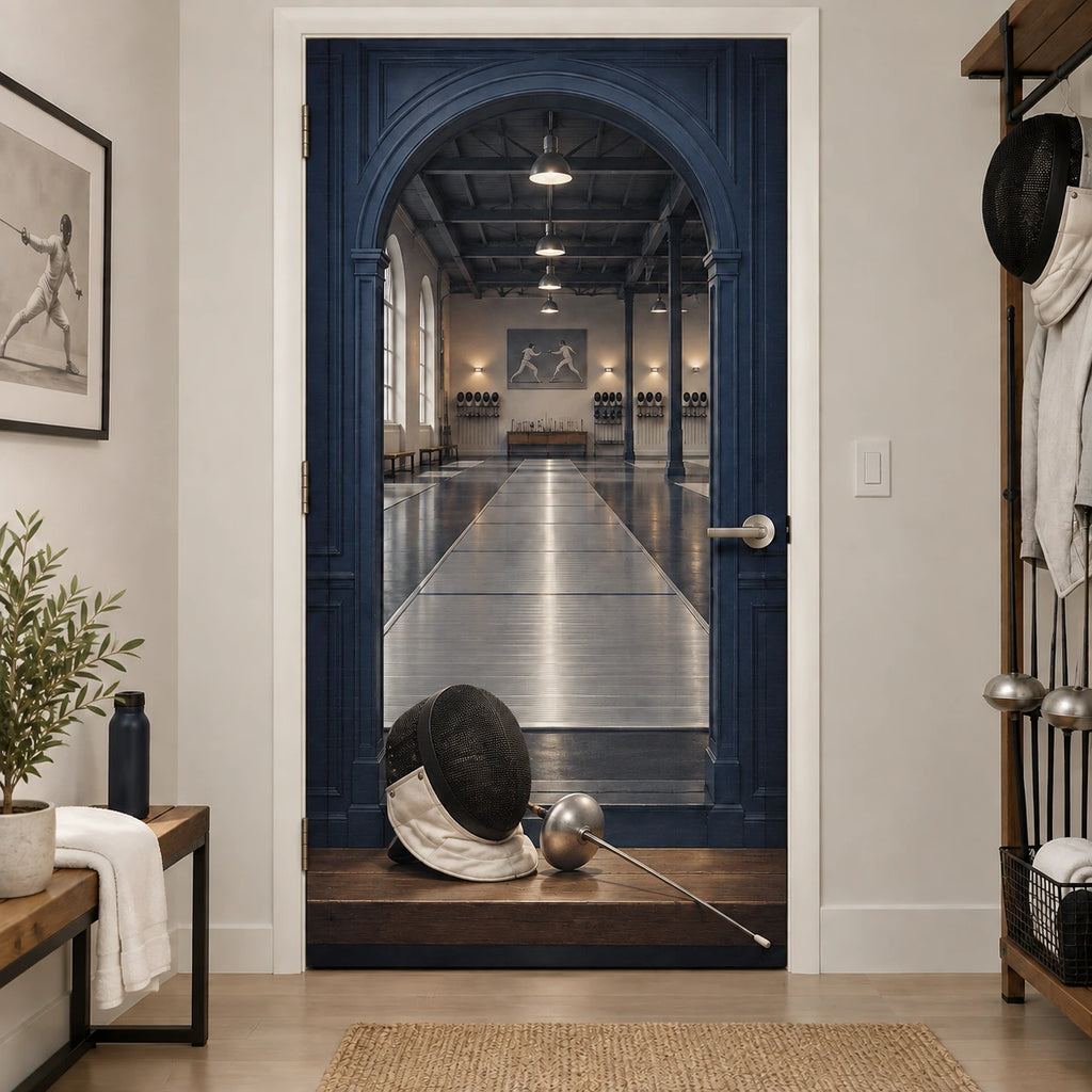Fencing Salle Perspective Fabric Door Cover with original printed optical 3D artwork