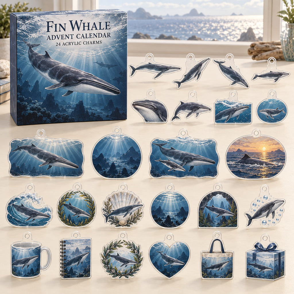 Fin Whale advent calendar box with 24 themed flat printed acrylic charms