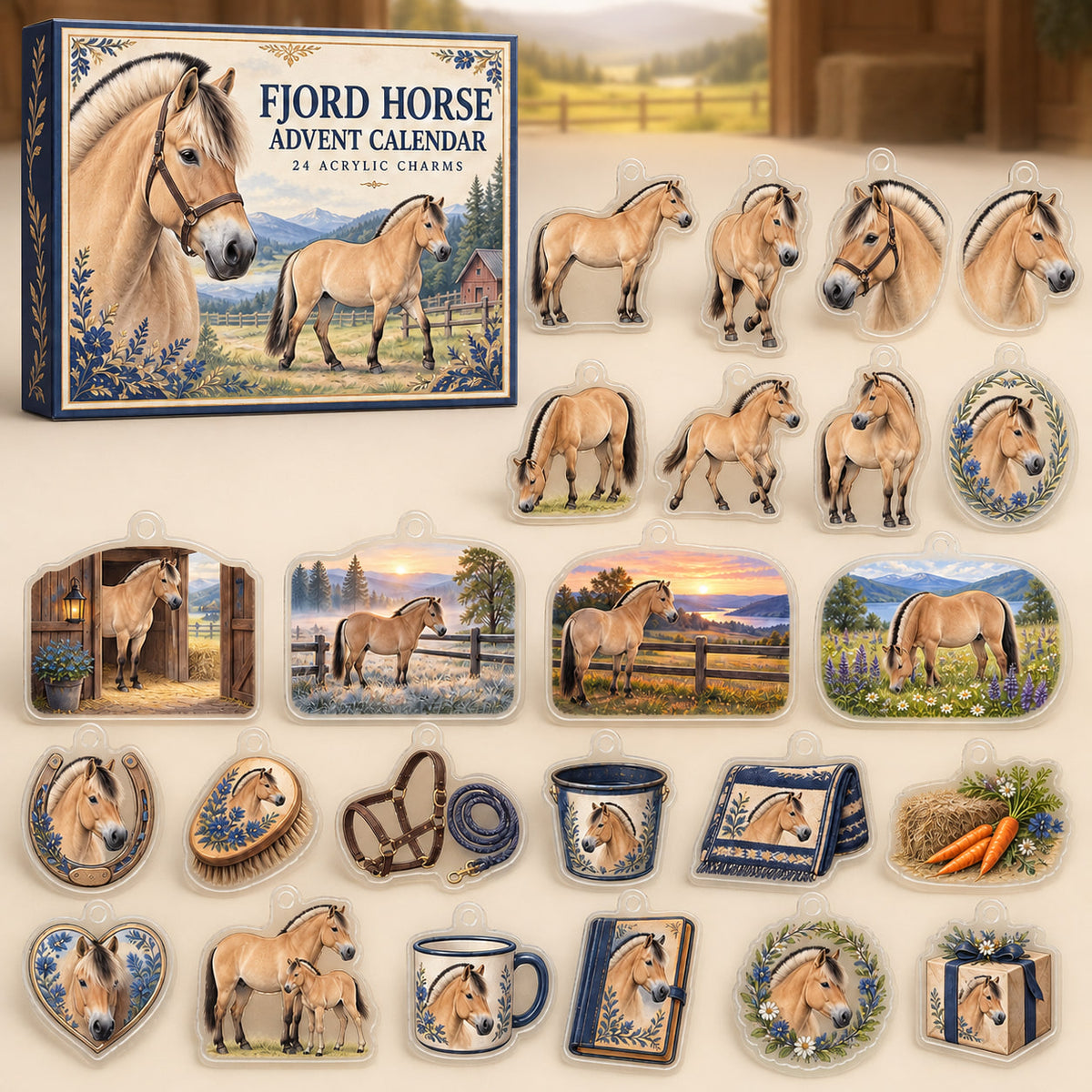 Fjord Horse advent calendar box with24 printed acrylic equestrian charms