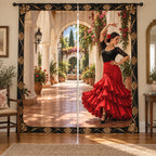 Flamenco Courtyard Window Curtain Pair with original printed optical 3D artwork