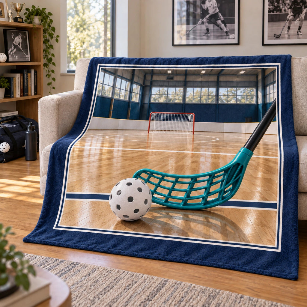 Floorball Court Depth Fleece Throw Blanket with original printed optical 3D artwork