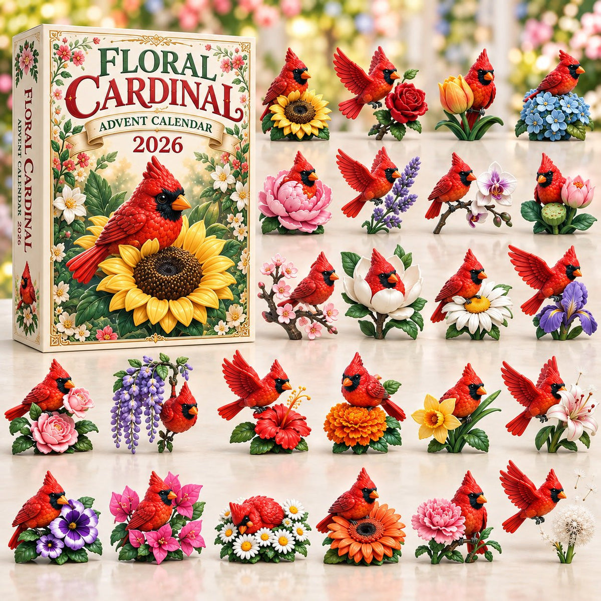 Floral Cardinal advent calendar