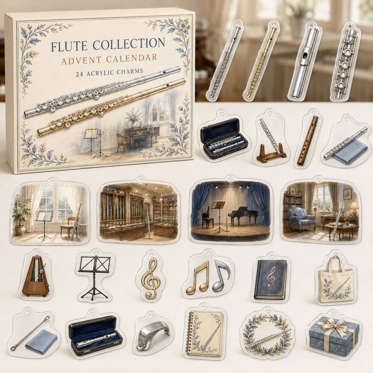 Flute advent calendar box with 24 printed acrylic musical charms