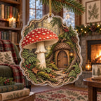 Fly Agaric Acorn Doorway Christmas Ornament with printed 3D depth in a matching botanical setting