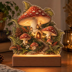 Fly Agaric Fern Village Acrylic Night Light with printed dimensional artwork