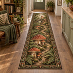 Mushroom Village Runner Rug - 3D Print with dimensional printed artwork in a matching cottage setting