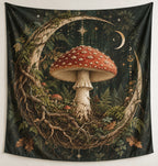 Fly Agaric Moon Crescent Wall Tapestry with printed dimensional artwork