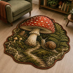 Fly Agaric Snail Companion Custom Shape Area Rug with an original printed 3D effect in a matching room setting