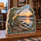 Fly Fishing Dawn Wooden Block 3 Layer with dimensional printed artwork in a coordinated indoor setting