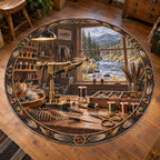 Fly Tying printed 3D round mat rug with coordinated border and hobby setting